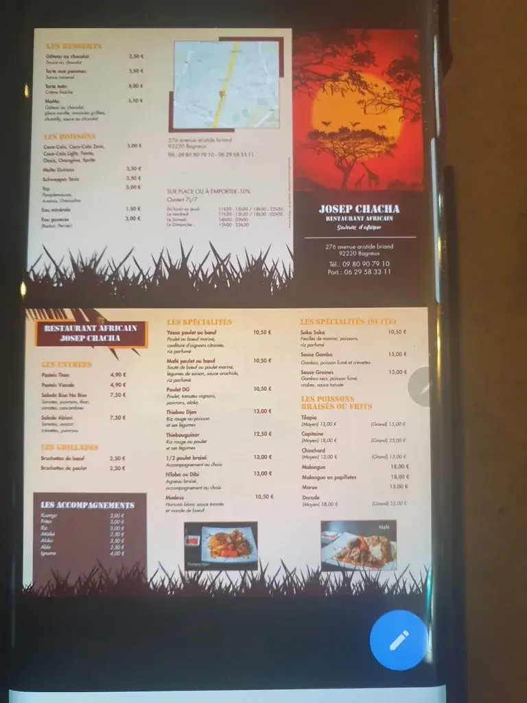 Menu_Josep Chacha Saveur d'Afrique_Bagneux_immagine_1