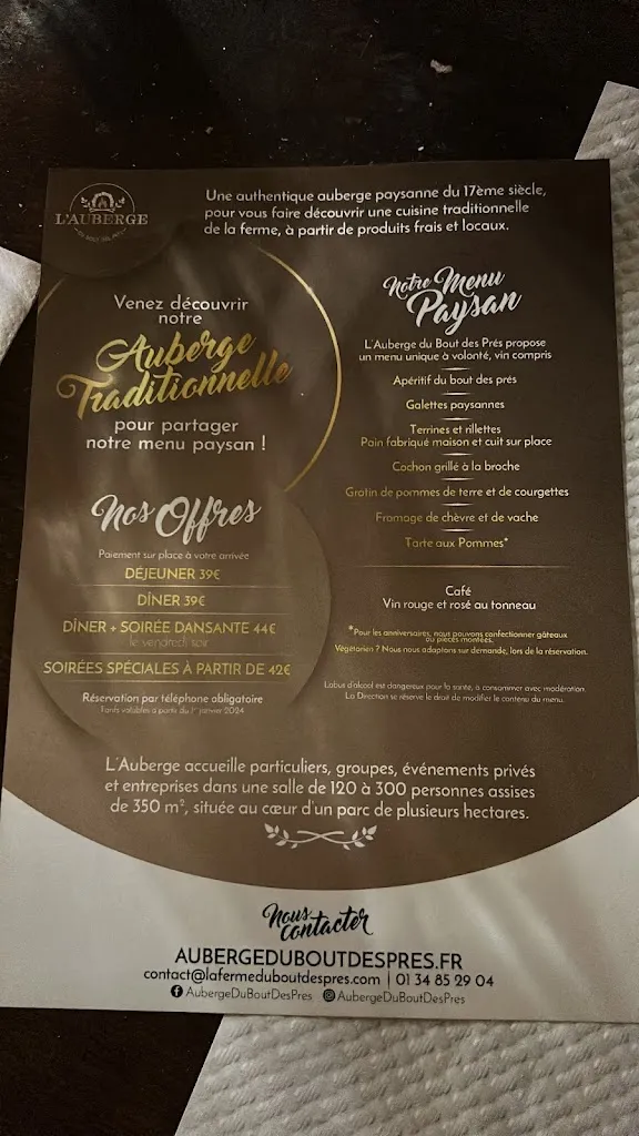 Menu_La Ferme du Bout des Prés - Auberge_Cernay-la-Ville_image_1