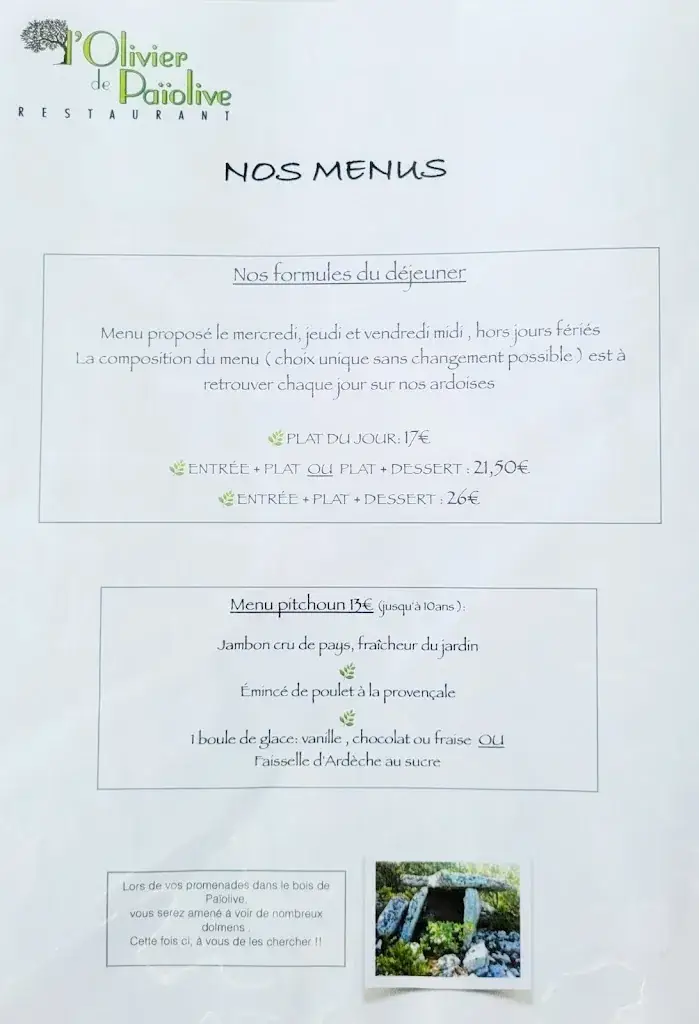 Menu_Restaurant L'Olivier de Paiolive_Vans_image_1