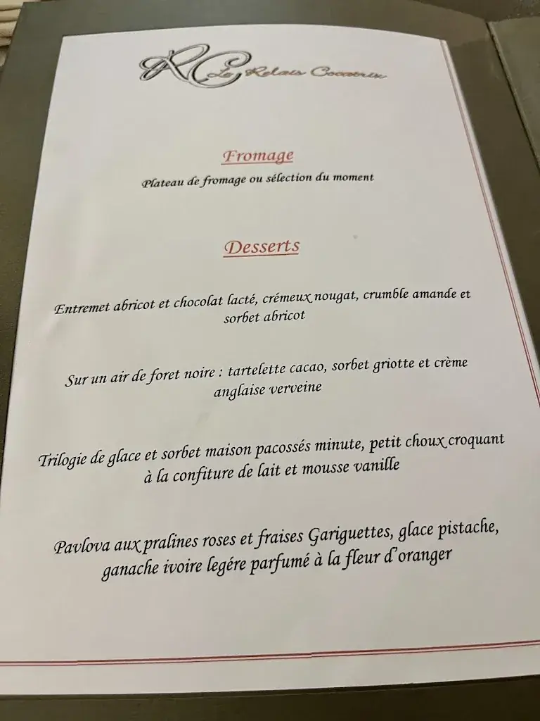 Menu_Le Relais Cocatrix_Étréchy_imagen_2