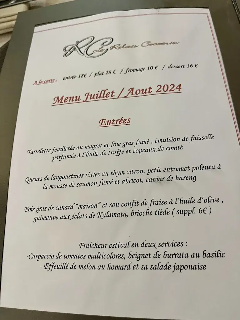 Menu_Le Relais Cocatrix_Étréchy_imagen_3