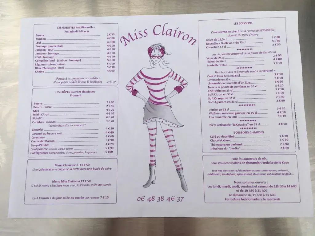 Menu_Miss Clairon Côté Cave et Côté Fourneaux_Ébreuil_image_1