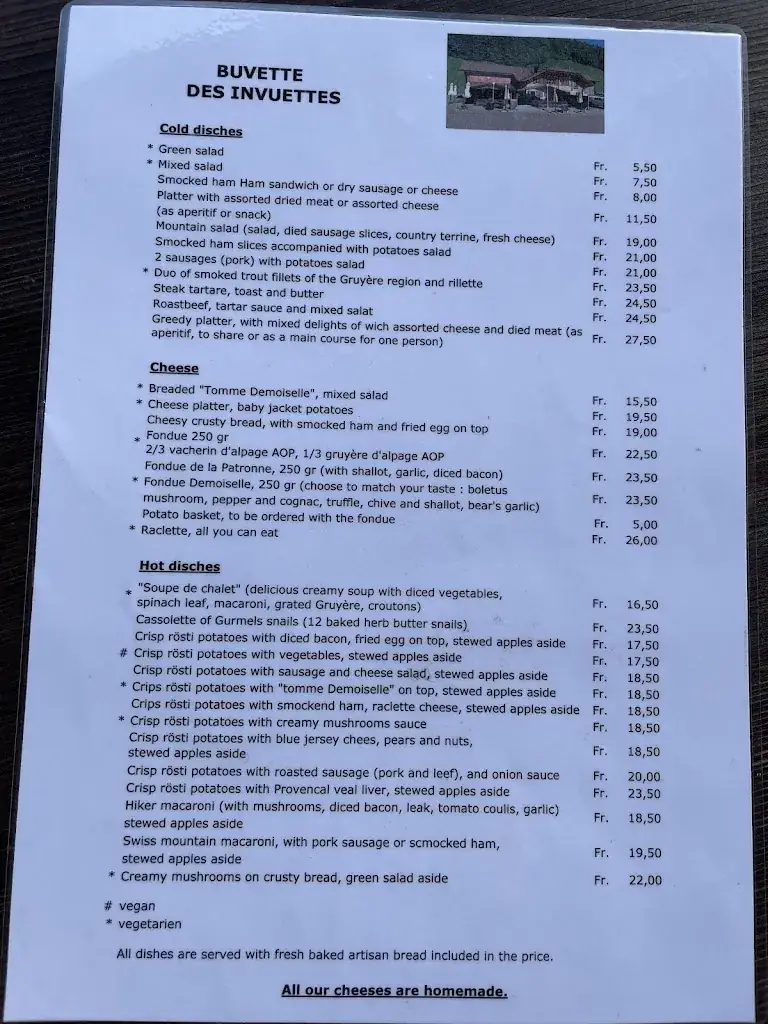 Menu_Buvette et fromagerie des Invuettes_Charmey_immagine_2