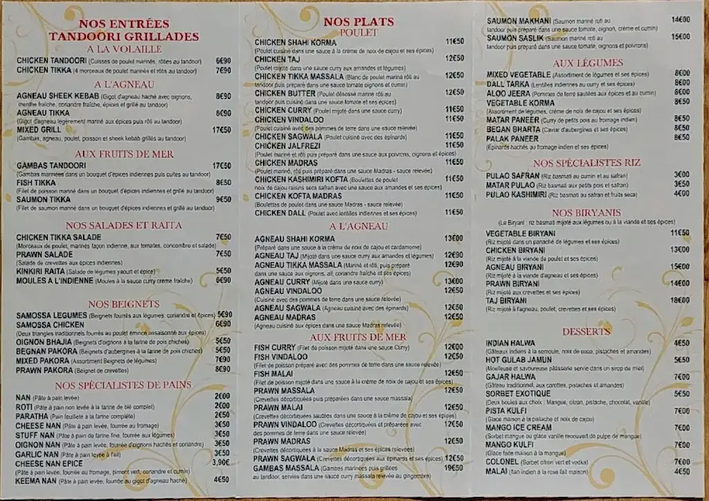 Menu_Restaurant Indien Taj Bollywood_Palaiseau_image_1