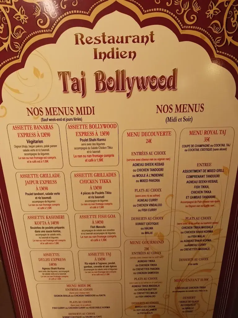 Menu_Restaurant Indien Taj Bollywood_Palaiseau_image_3