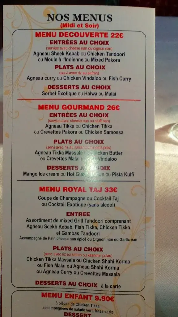 Menu_Restaurant Indien Taj Bollywood_Palaiseau_image_4