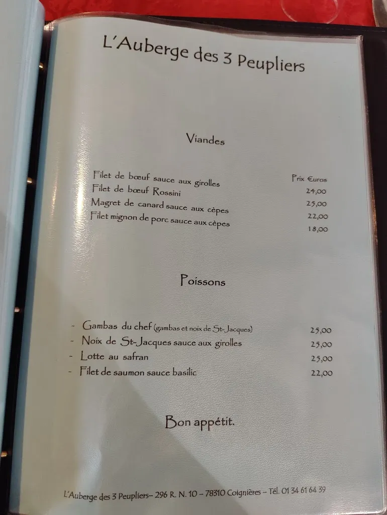 Menu_L'auberge Des 3 Peupliers_Coignières_image_1