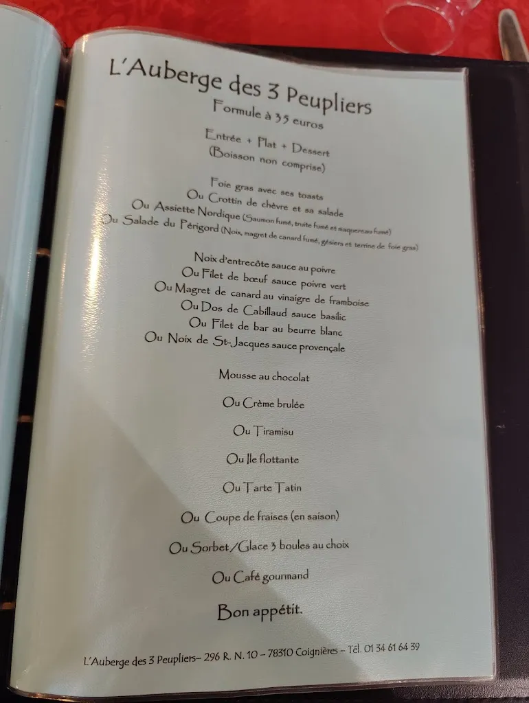 Menu_L'auberge Des 3 Peupliers_Coignières_image_2