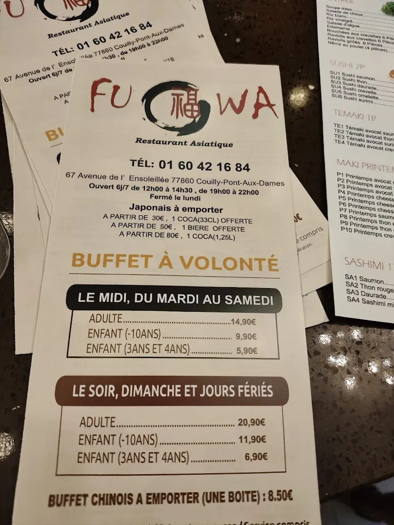 Menu_FUWA Restaurant Asiatique buffet A volonté_Couilly-Pont-aux-Dames_image_2