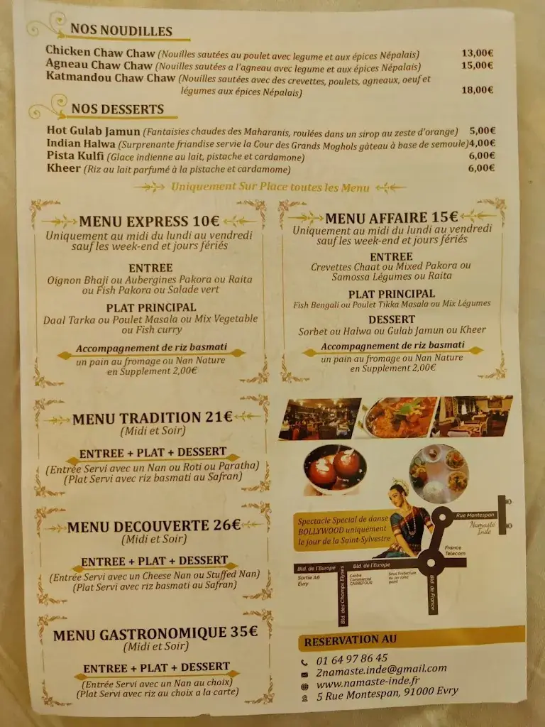 Menu_Restaurant Namaste Inde_Évry-Courcouronnes_image_1