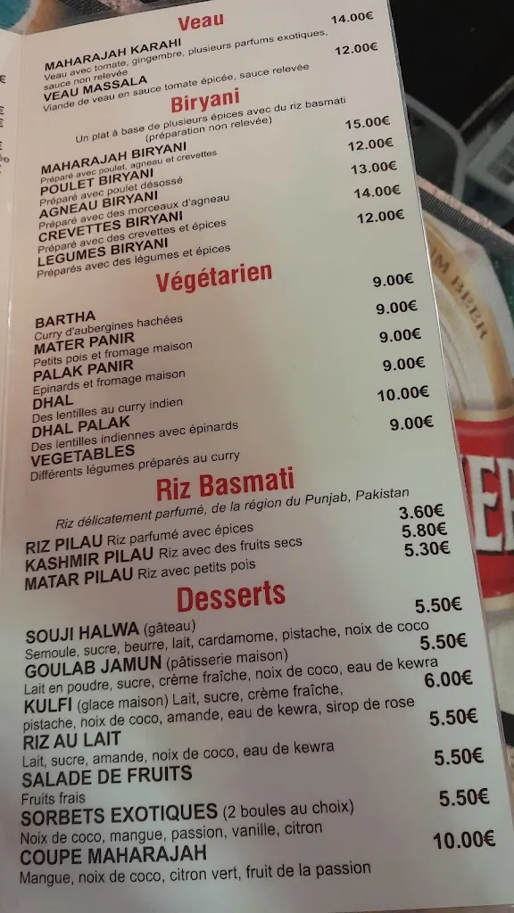 Menu_Le Palais de Maharajah_Chaville_image_1