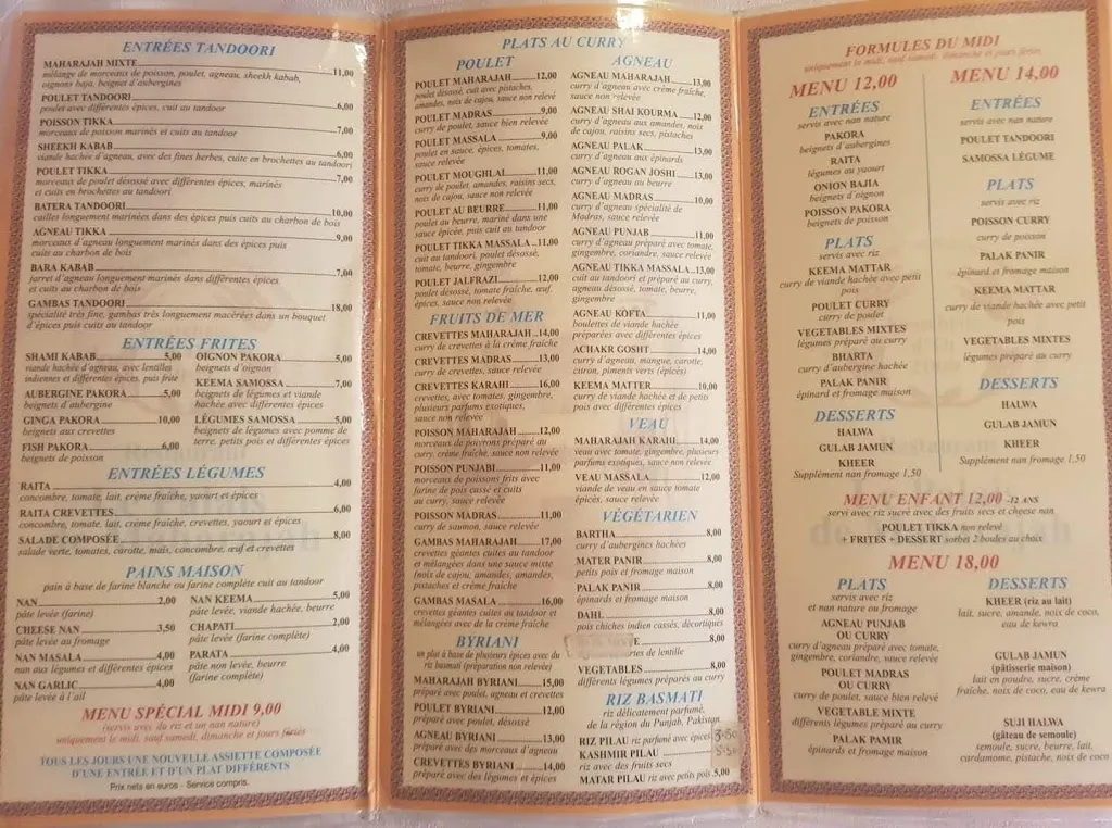 Menu_Le Palais de Maharajah_Chaville_image_2