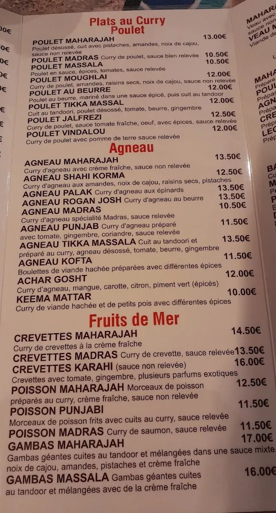 Menu_Le Palais de Maharajah_Chaville_image_3