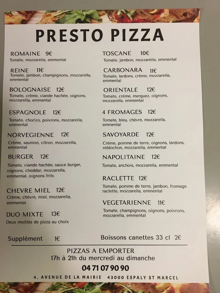 Presto pizza restaurante en Espaly-Saint-Marcel