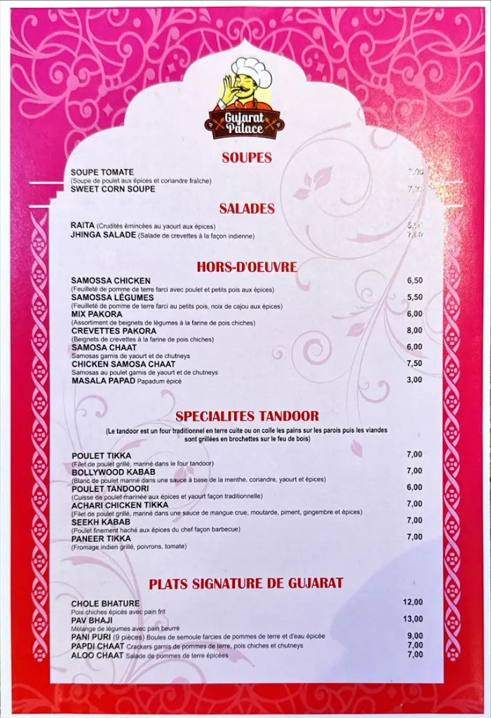 Menü_Gujarat Palace Restaurant indien_Draveil_Bild_1