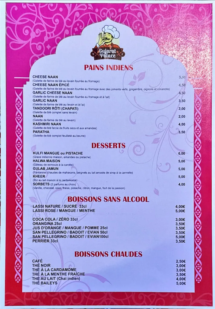 Menü_Gujarat Palace Restaurant indien_Draveil_Bild_2