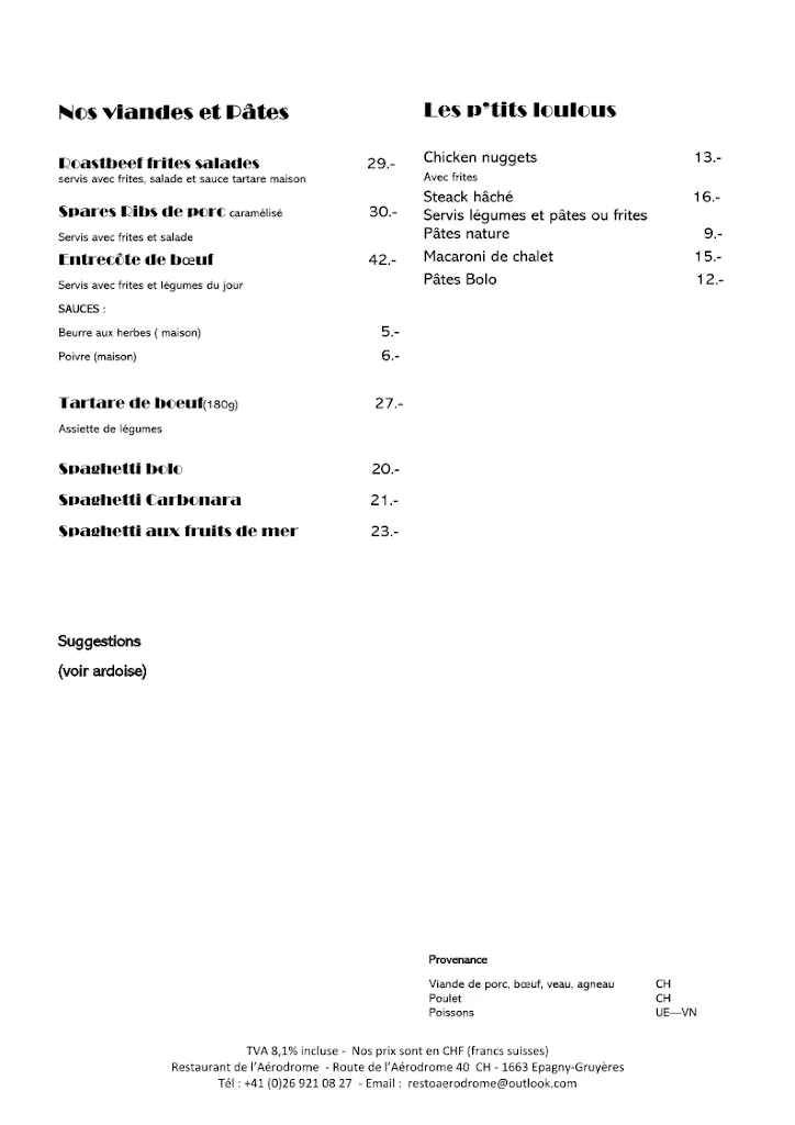 Menü_Restaurant Aérodrome Epagny_Epagny_Bild_1