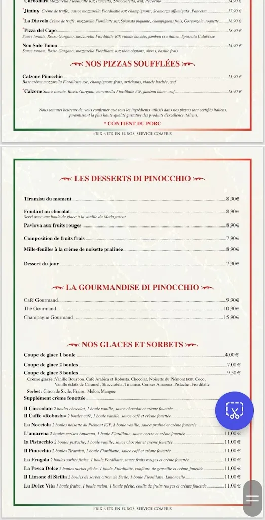 Menu_Il Pinocchio_Gonesse_image_1