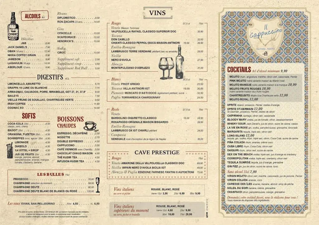 Menu_Il Cappuccino - Restaurant Italien Bord de Marne_Gournay-sur-Marne_image_2