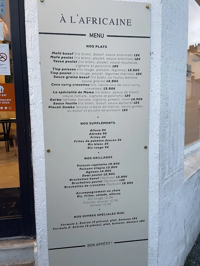 Menu_A L'AFRICAINE_Fontenay-sous-Bois_image_1