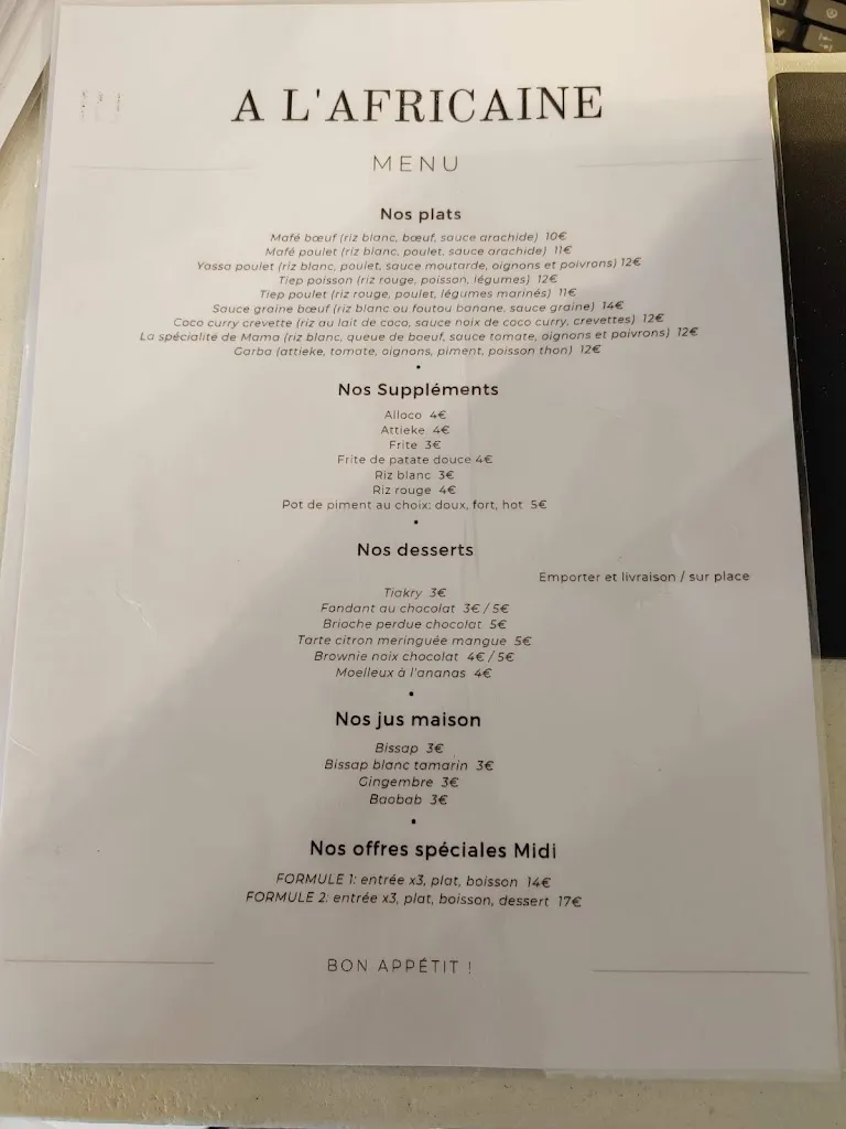 Menu_A L'AFRICAINE_Fontenay-sous-Bois_image_2