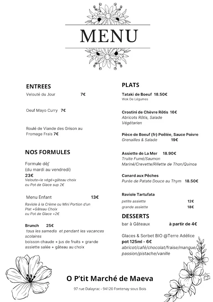 Menu_O P'tit Marché de Maëva Restaurant Traiteur Salon de Thé_Fontenay-sous-Bois_image_1