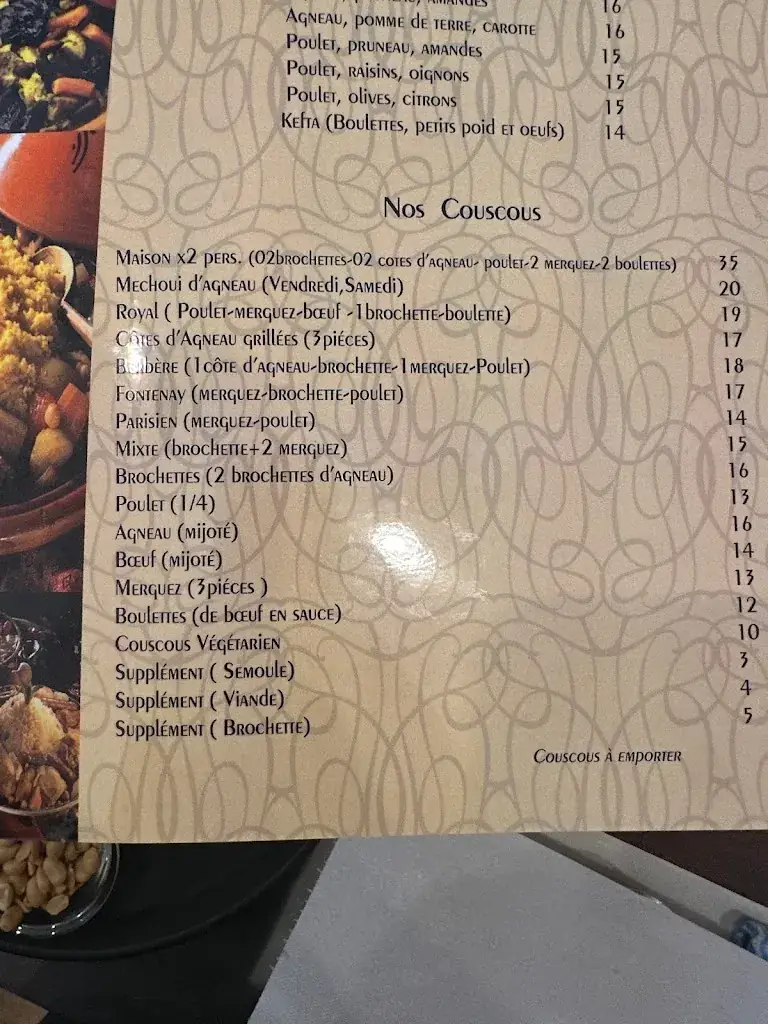 Menu_La Couscoussière de Fontenay_Fontenay-sous-Bois_image_4