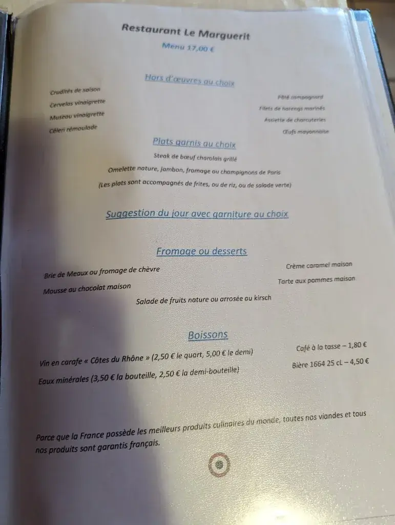 Menü_Restaurant Le Marguerit_Gretz-Armainvilliers_Bild_1