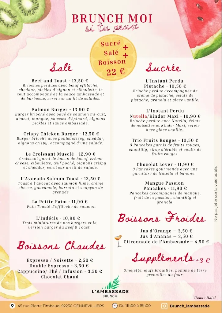 Menu_Brunch à L' Ambassade_Gennevilliers_image_1
