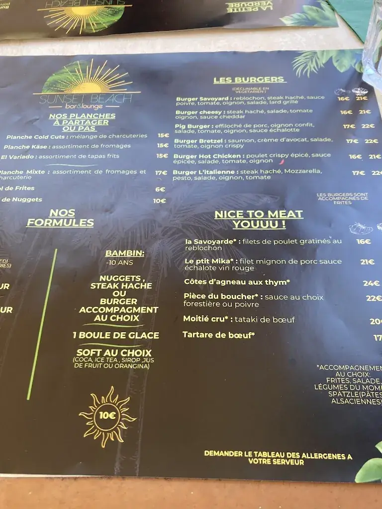 Menu_Le Sunset Beach (anciennement Auberge du boucanier)_Doussard_image_3