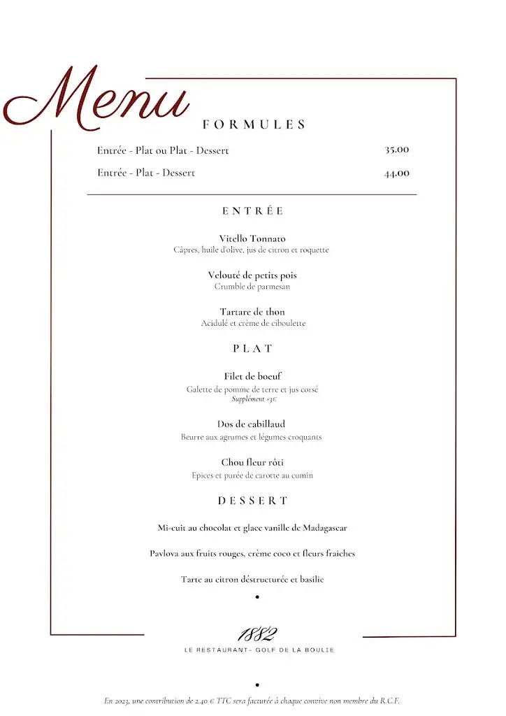 Menu_Le 1882 - Restaurant du Golf de la Boulie_Jouy-en-Josas_image_1
