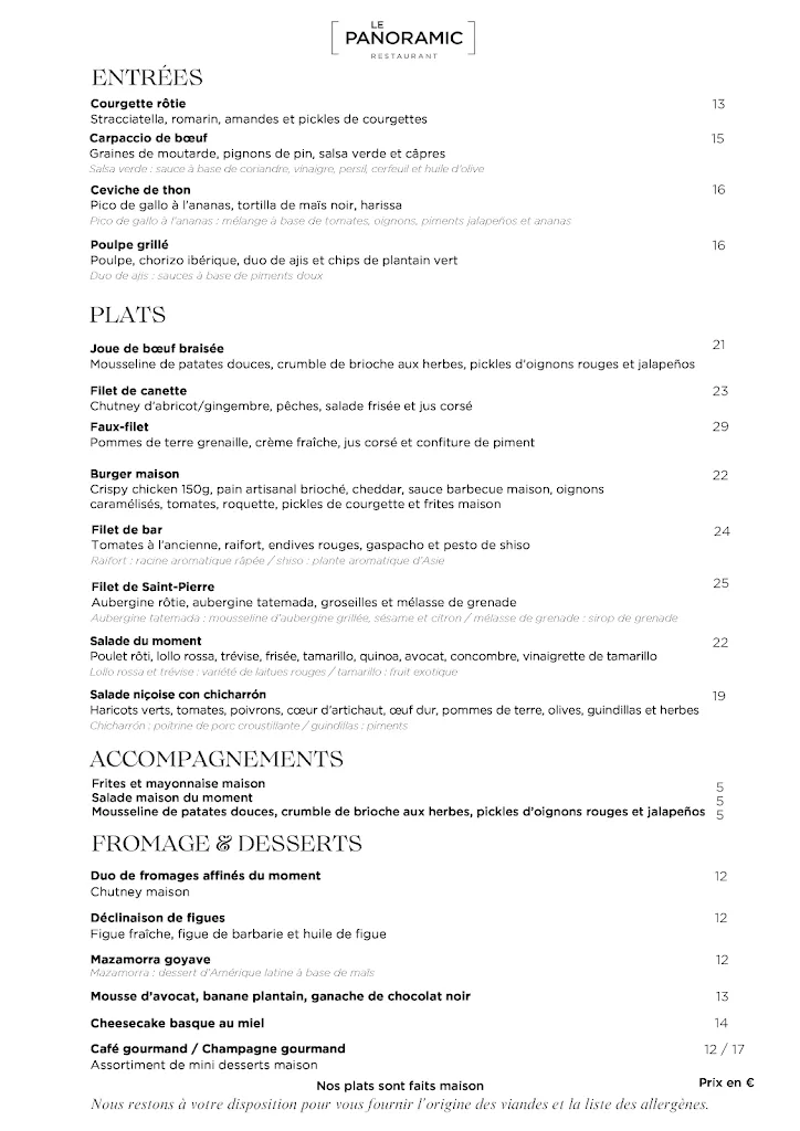 Menü_Restaurant Le Panoramic_Crécy-la-Chapelle_Bild_1