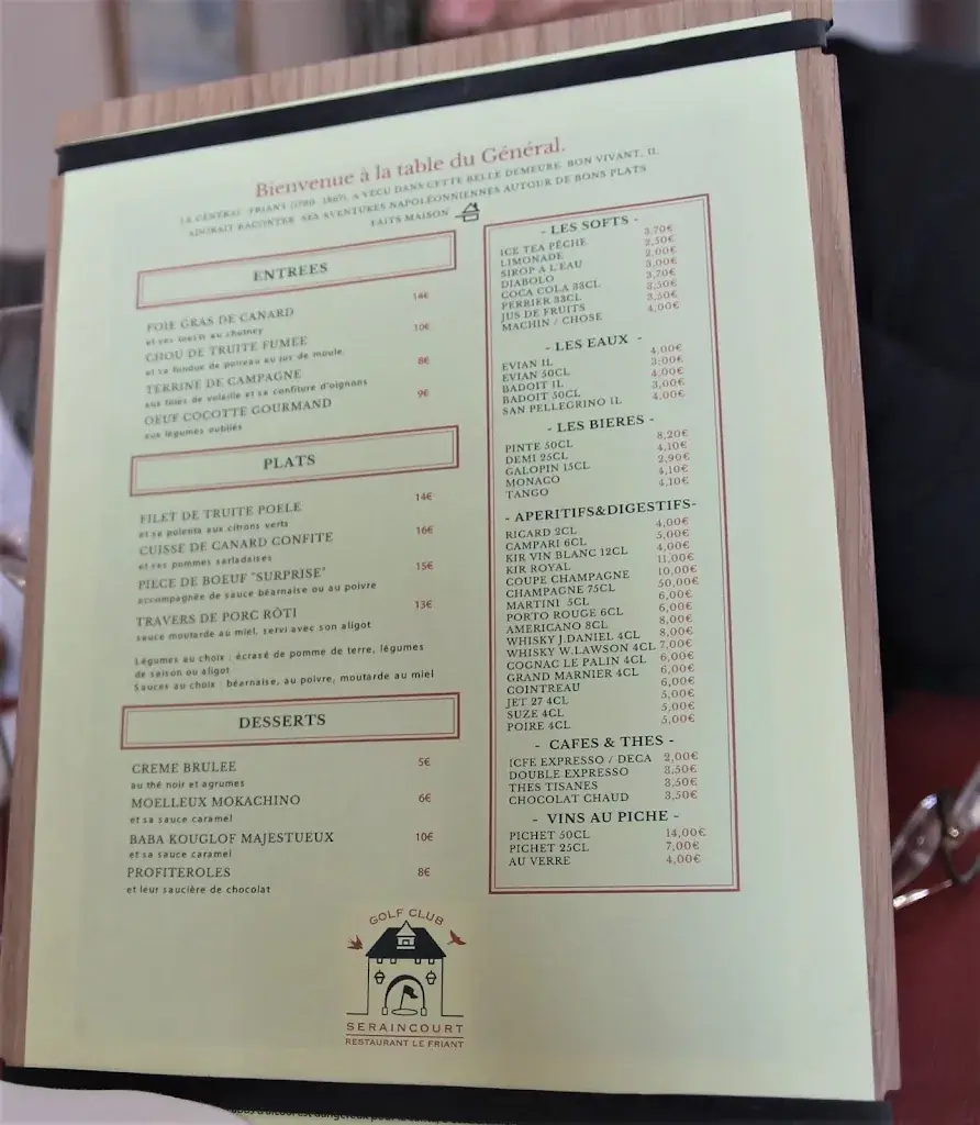 Menu_Restaurant Le Friant - Golf de Seraincourt_Seraincourt_imagen_2