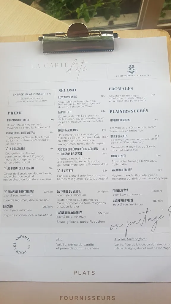 Menü_Le restaurant des Cassines_Talloires-Montmin_Bild_1