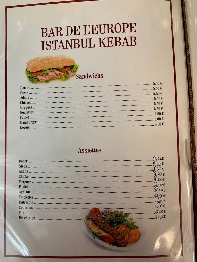 Menu_Istanbul Kebab / Bar de l’Europe_Châtelet-en-Brie_image_2