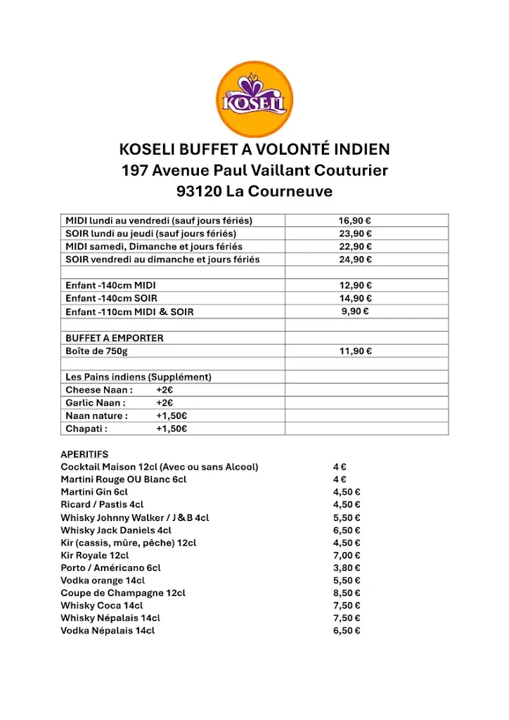 Menu_KOSELI BUFFET LA COURNEUVE: Buffet à volonté indien_Courneuve_image_3