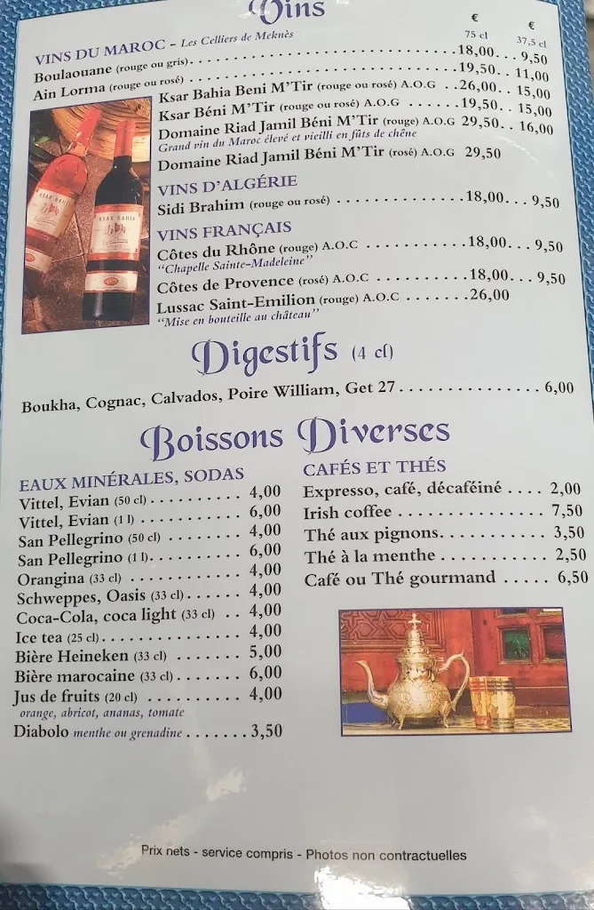Menu_Au Palais de Marrakech_Montlhéry_image_2