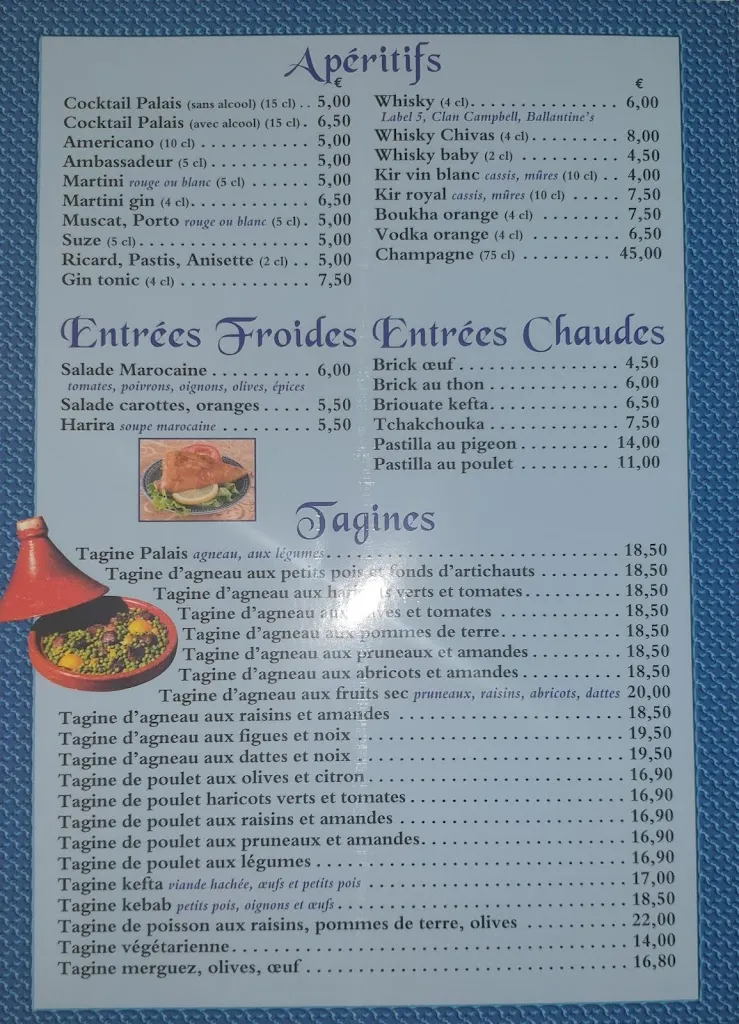 Menu_Au Palais de Marrakech_Montlhéry_image_4