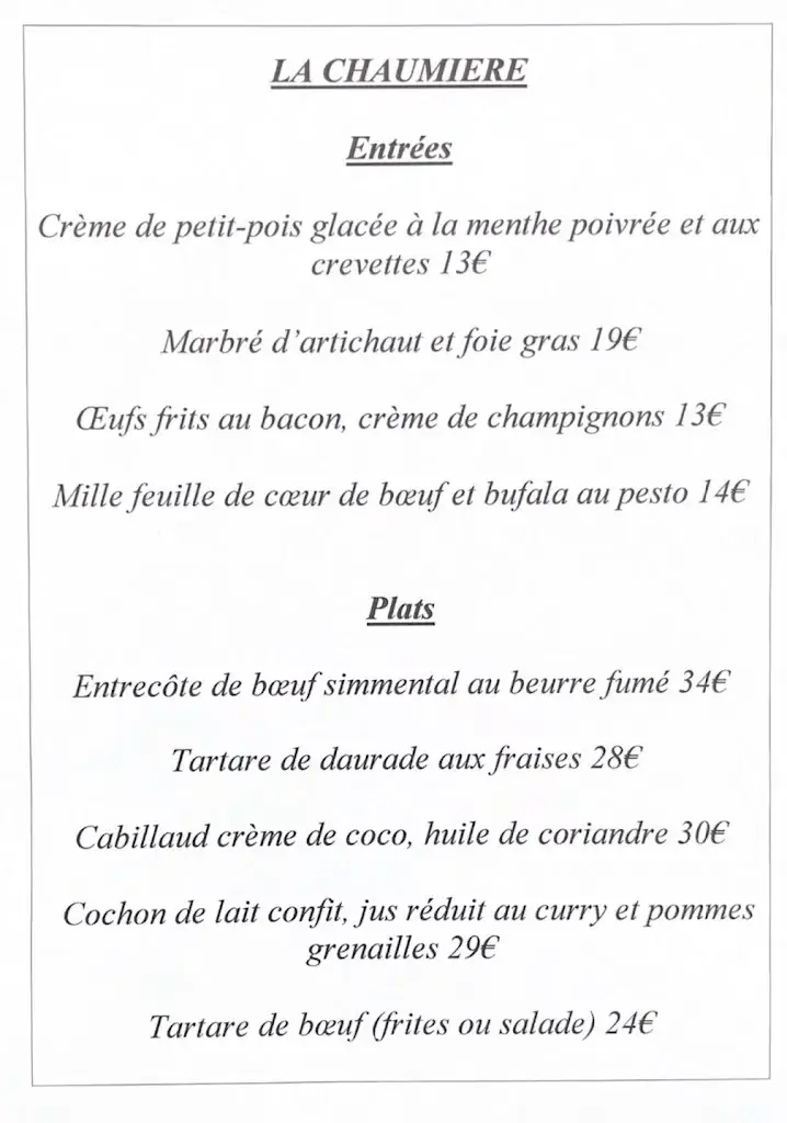 Menu_Restaurant LA CHAUMIERE_Poissy_image_1