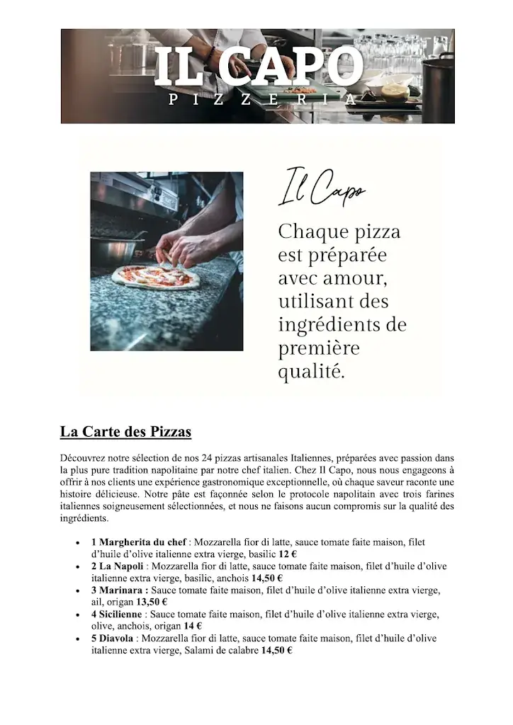 Menu_Il Capo Pizzeria – Ristorante del mondo | Restaurant & Buffet | Salles climatisées – Terrasse ombragée – Parking privé_Décines-Charpieu_immagine_2