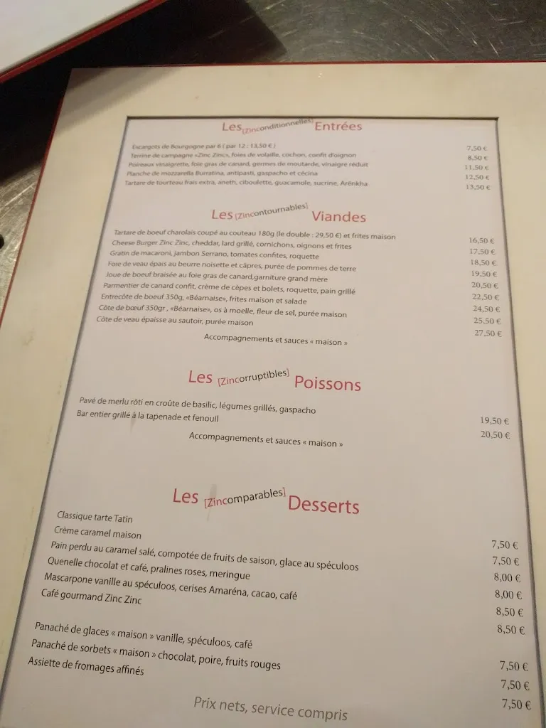 Menu_Le Zinc Zinc_Neuilly-sur-Seine_image_1