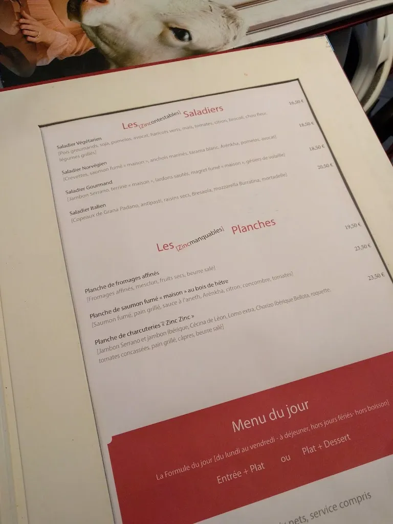 Menu_Le Zinc Zinc_Neuilly-sur-Seine_image_2