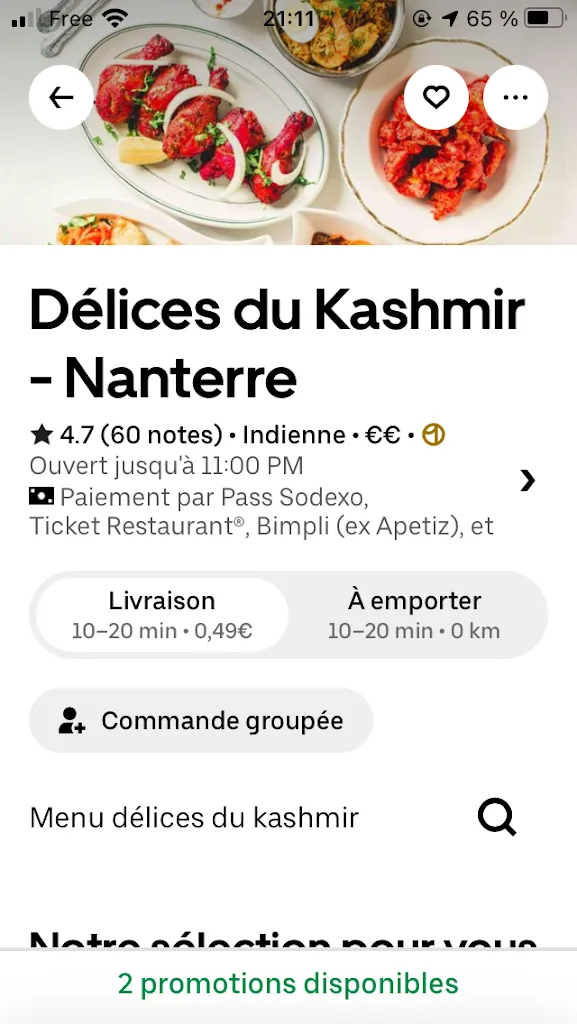 Menu_Délices du Kashmir_Nanterre_image_1