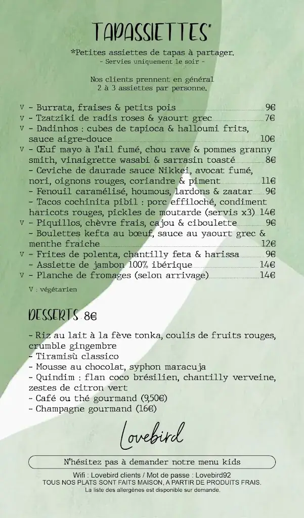 Menü_Lovebird Saint-Cloud_Saint-Cloud_Bild_1