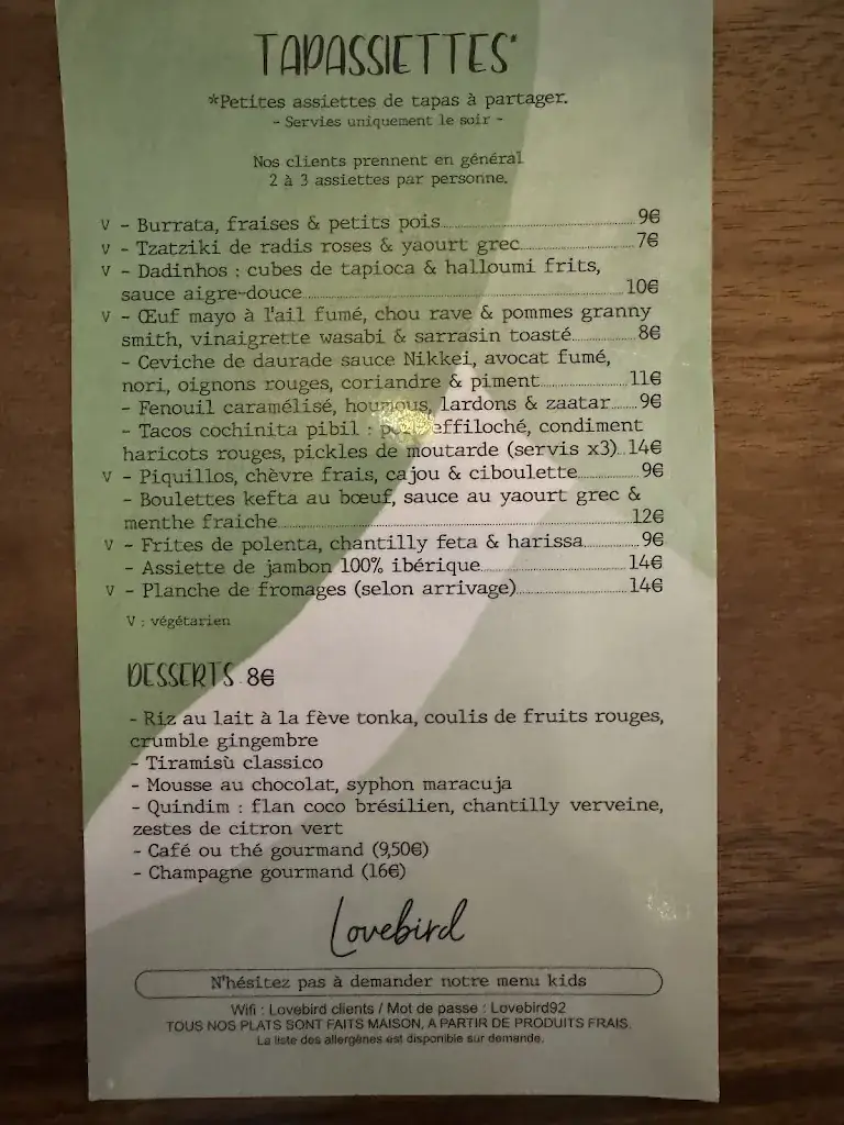 Menü_Lovebird Saint-Cloud_Saint-Cloud_Bild_4
