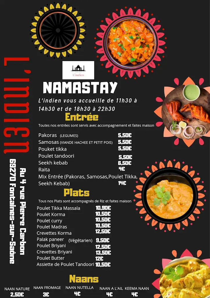 Menu_Restaurant L'indien_Fontaines-sur-Saône_immagine_1