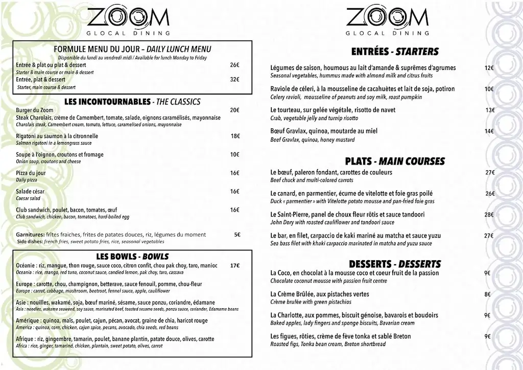 Menu_ZOOM Restaurant at Hyatt Place Paris Charles de Gaulle Airport_Roissy-en-France_immagine_1
