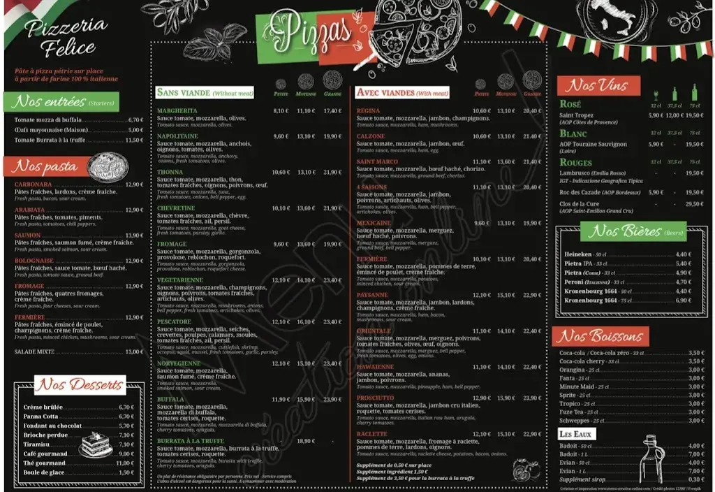 Menu_Pizzeria Felice_Roissy-en-France_image_1