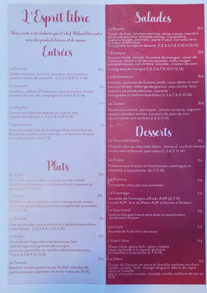 Menu_l'Esprit Libre Restaurant at Aiden by Best Western_Roissy-en-France_immagine_3