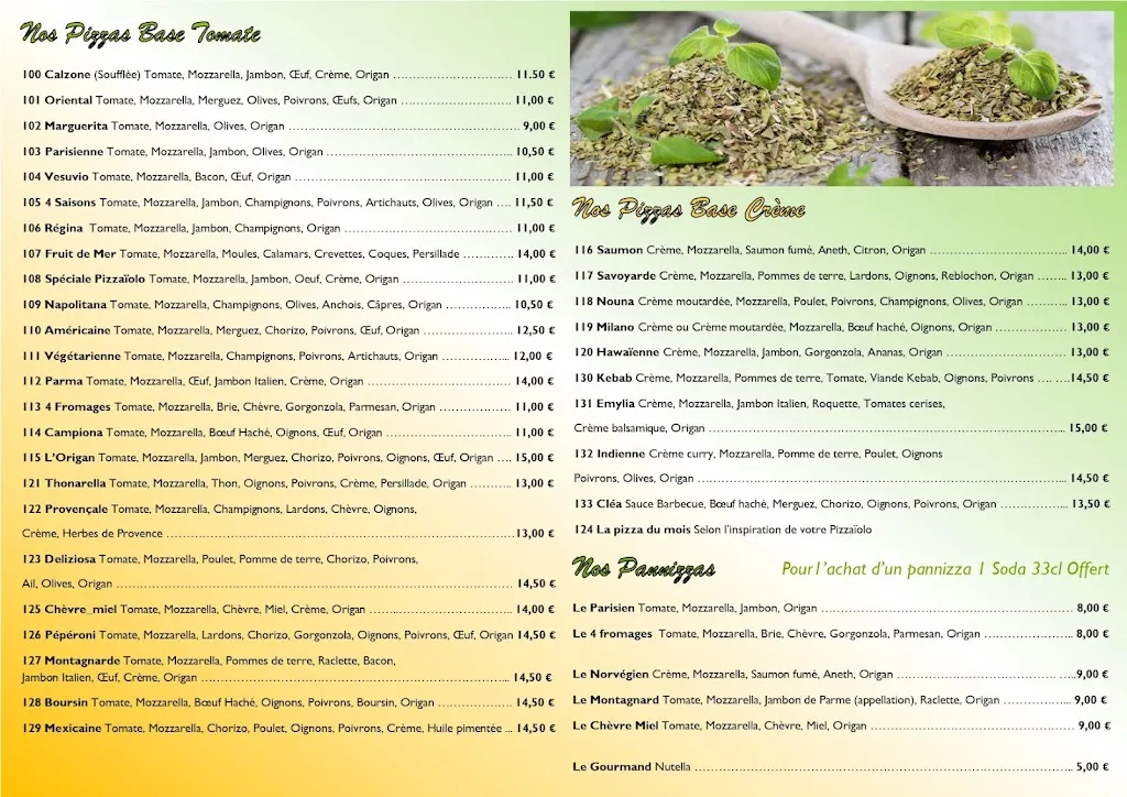 Menu_L'Origan Pizza_Saint-Pathus_immagine_1